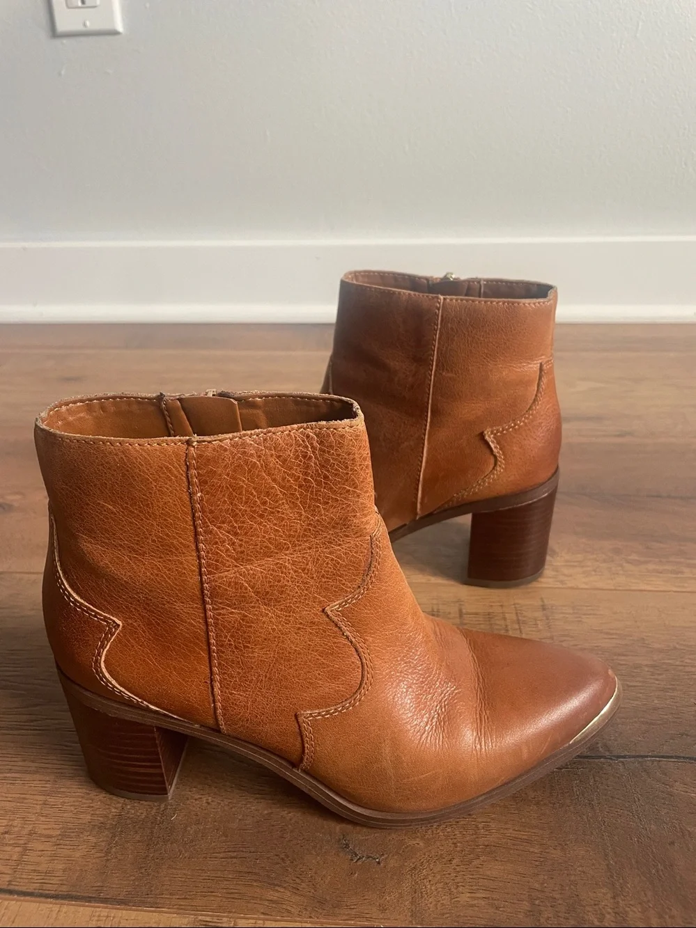 Franco Sarto Tan Leather Western Bootie Size 6.5